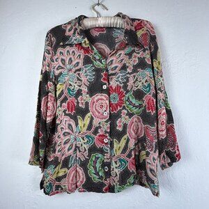 Loco Lindo Womens X-Large Floral Button Down Top Long Sleeve Blouse Multicolor